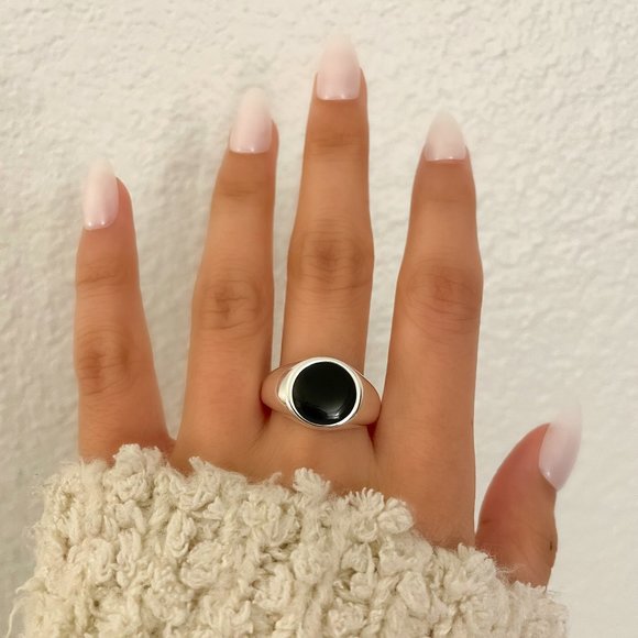 925 Sterling Silver Black Circle Ring Chunky Ring Oval Ring Thick Ring - Picture 3 of 4